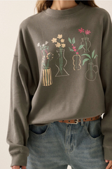 Floral Vases Oversize Thermal Graphic Top