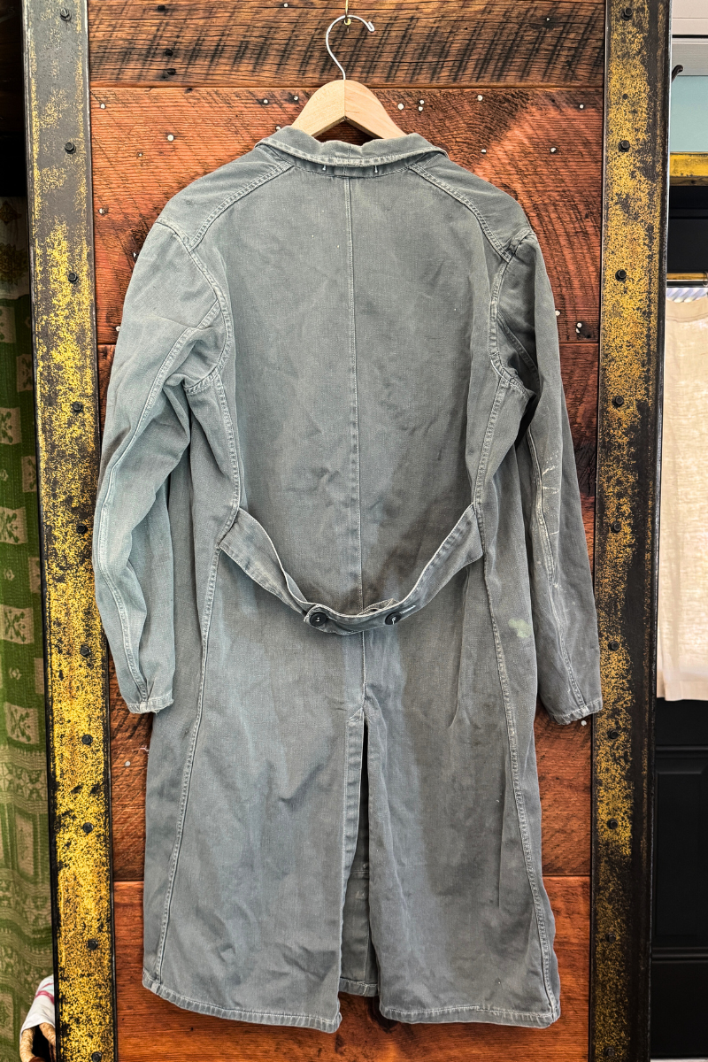Vintage French Workwear Coat – Faded Slate Blue