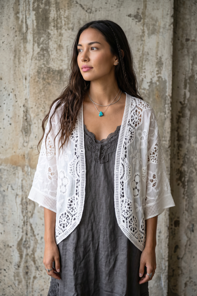 Crochet Lace Embroidered Kimono