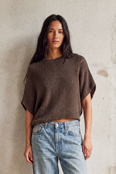Pointelle Ribbed Knit Sweater