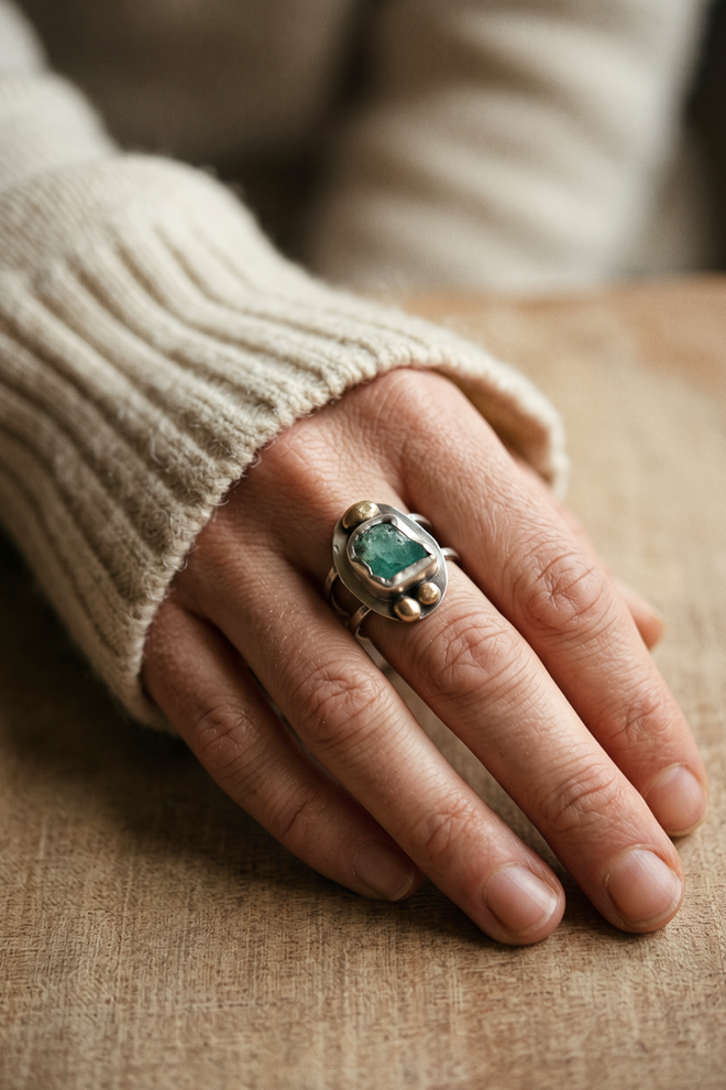 Raw Emerald & Gold Ring