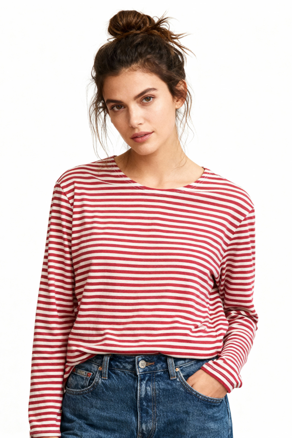 French Vintage Breton Red Stripe Shirt