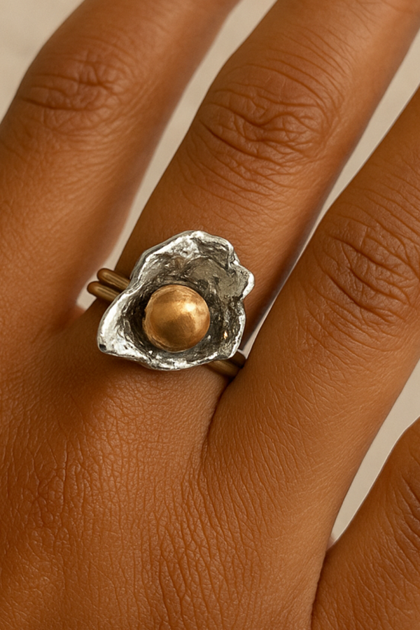 Gold Pearl Bowl Ring