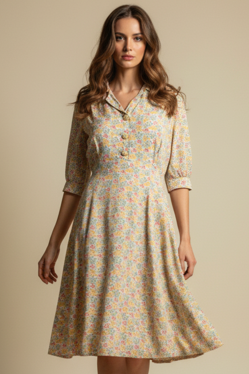 French Vintage Floral Day Dress
