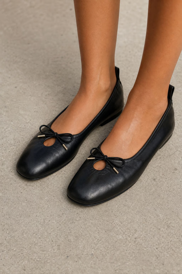 Rosalind Black Leather  Ballet Flats