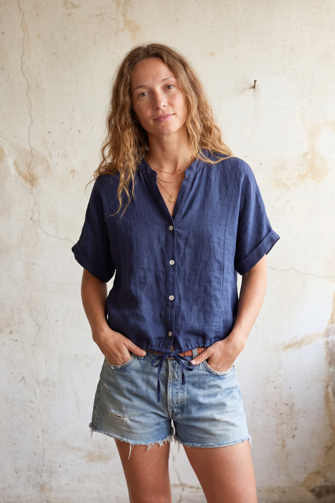 Front Tie Linen Top