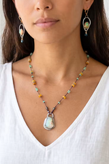 Ethiopian Opal + Linen Necklace