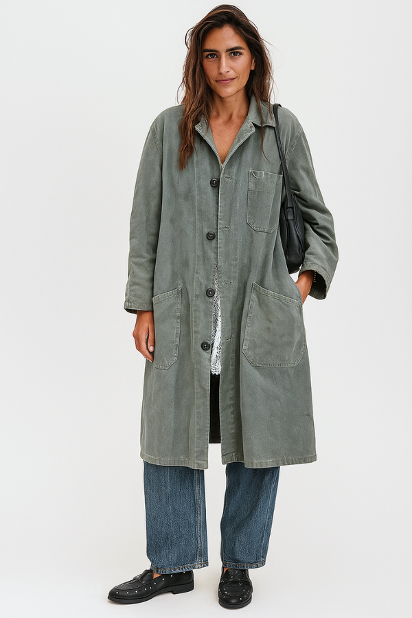 Vintage French Workwear Coat – Faded Slate Blue