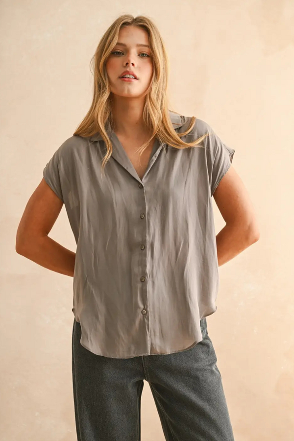Button Down Cap Sleeve Shirt