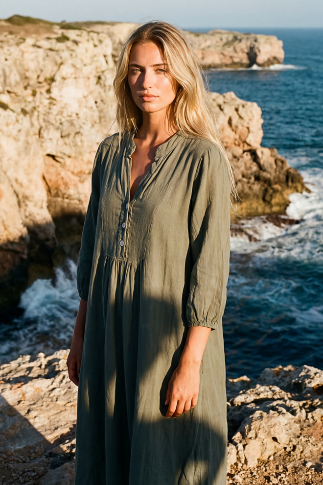 VNeck Button Dress