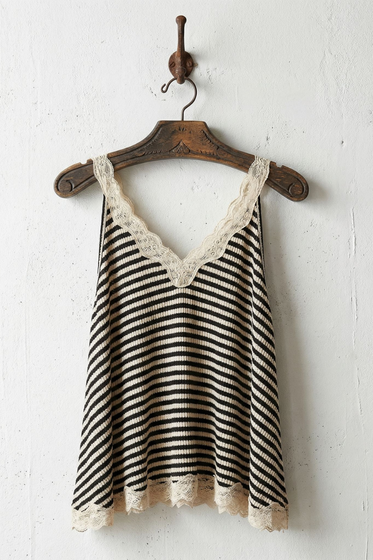 Lace Trim Stripe Tank