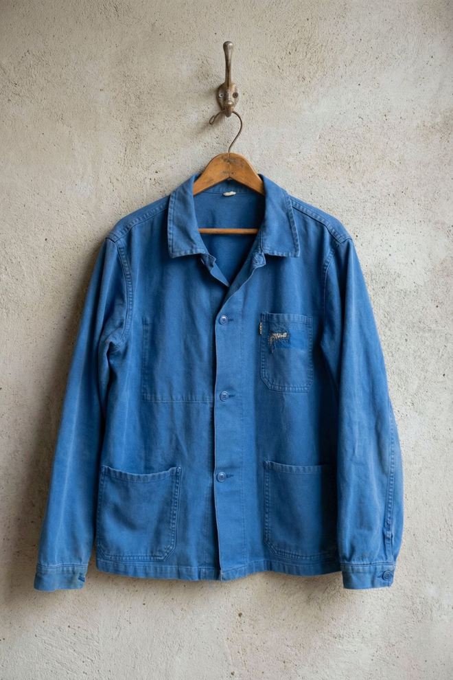 Unisex Lancois Patched Indigo Vintage French Workwear Jacket