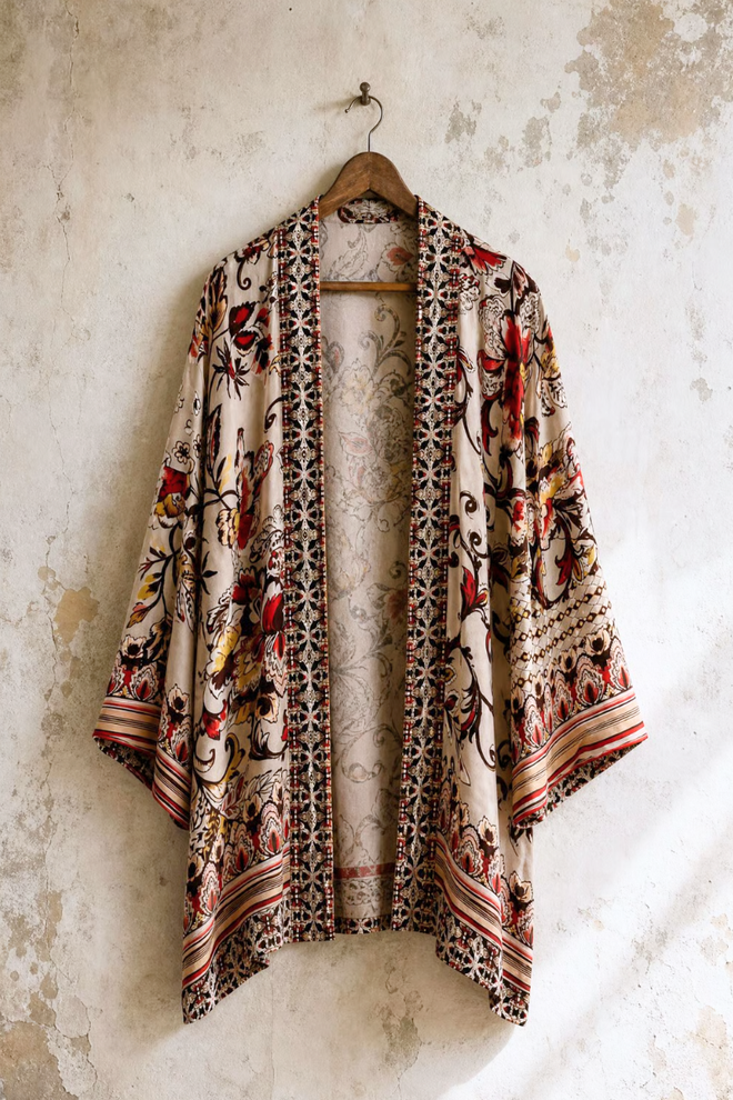 Burgundy Floral Kimono