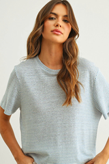 Stripe Slub Short Sleeve Top