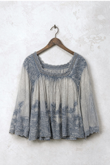 Vintage Washed Floral Lace Trim Square Neck Top