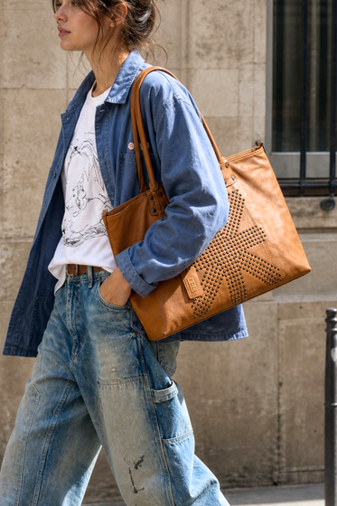Vintage Studded Distressed  Leather Tote