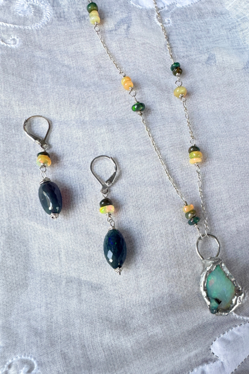 Black Opal Nugget Earring