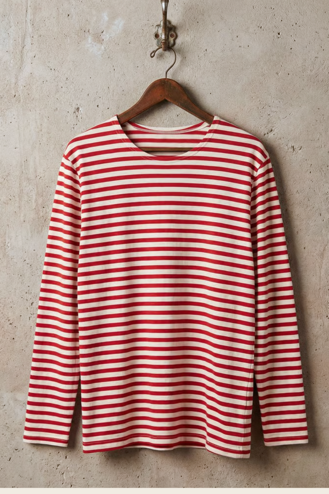 French Vintage Breton Red Stripe Shirt