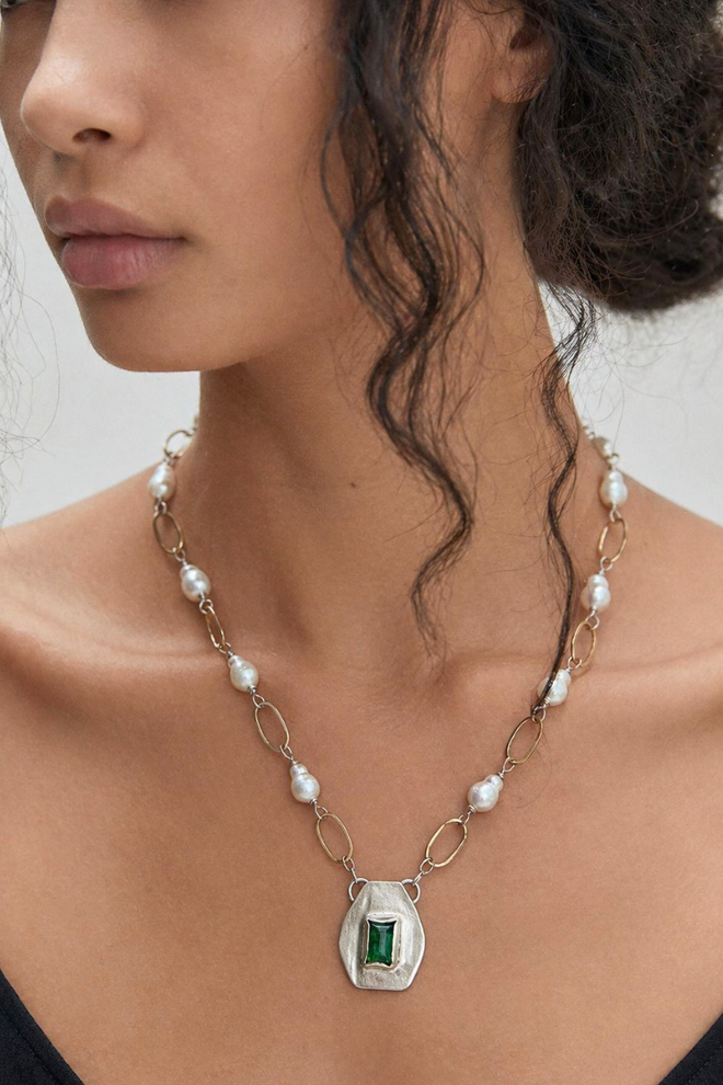 Emerald + Pearl Necklace