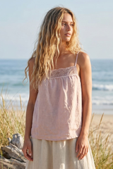 Embroidered Trim Linen Tank