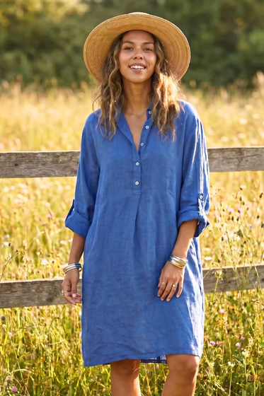 3 Button Linen Dress