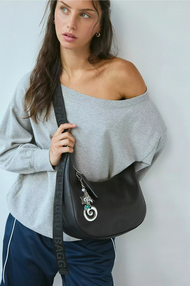 Medium Recycled Leather Crescent Bag
