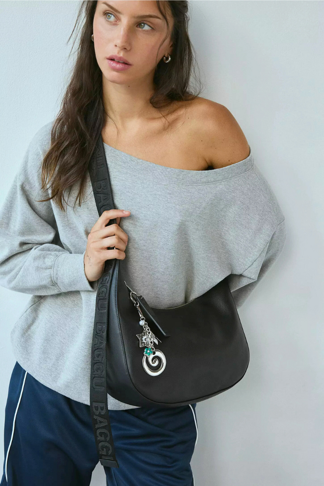 Medium Recycled Leather Crescent Bag