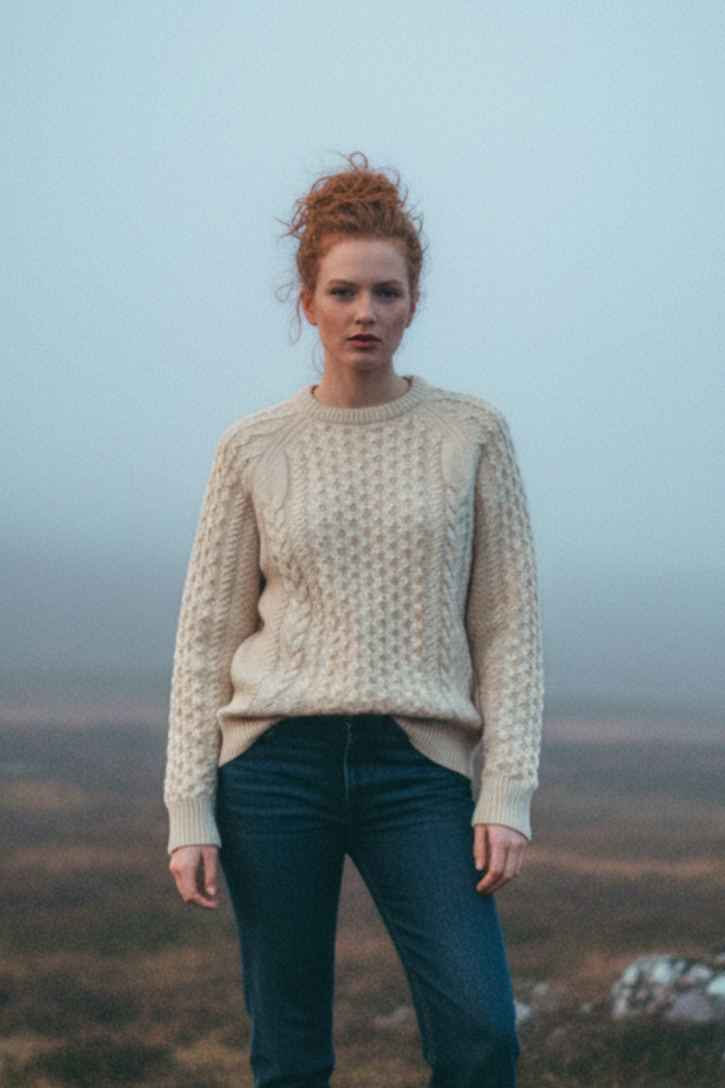 Recycled Wool-Blend Cable Knit  Crewneck