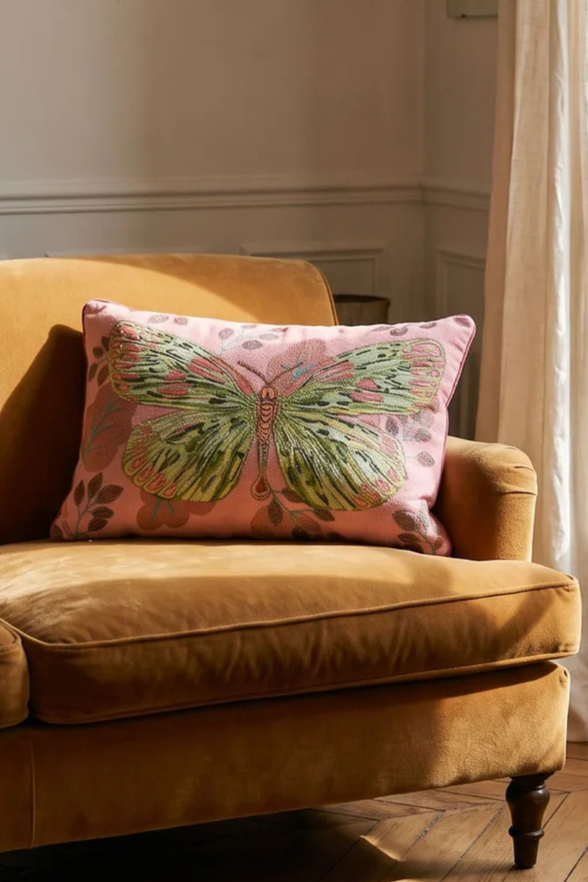 Embroidered Butterfly Pillow