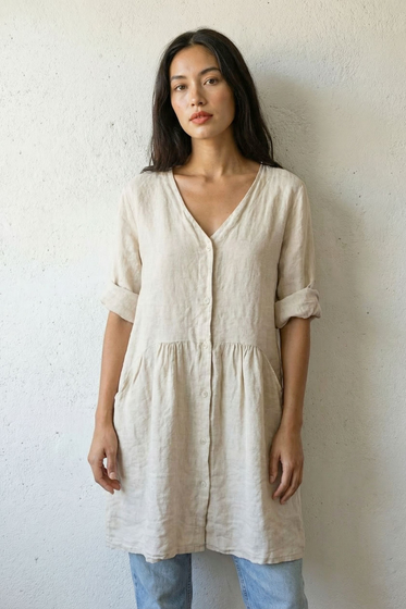 Vneck Flowy Linen Dress