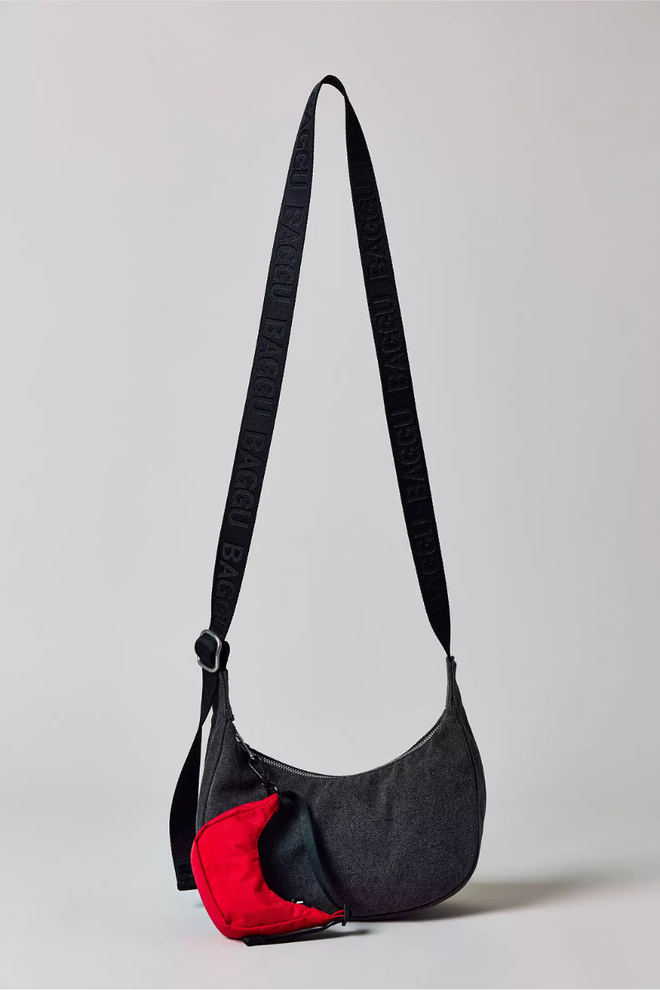 Small Denim Crescent Bag