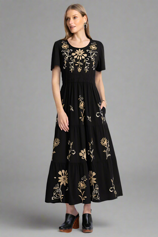 Smock Waist Tiered Maxi Dress