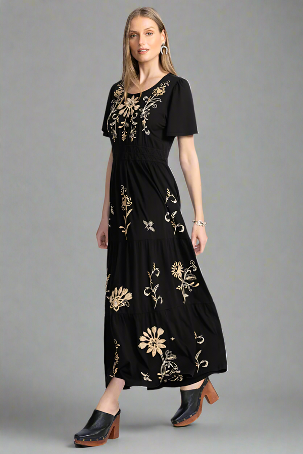 Smock Waist Tiered Maxi Dress