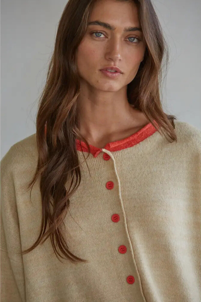 Knit Polyester Acrylic Sweater Crew Neck Cardigan