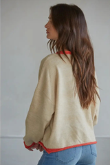 Knit Polyester Acrylic Sweater Crew Neck Cardigan