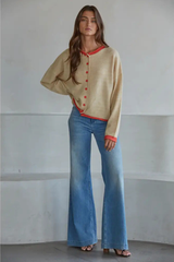 Knit Polyester Acrylic Sweater Crew Neck Cardigan