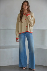 Knit Polyester Acrylic Sweater Crew Neck Cardigan