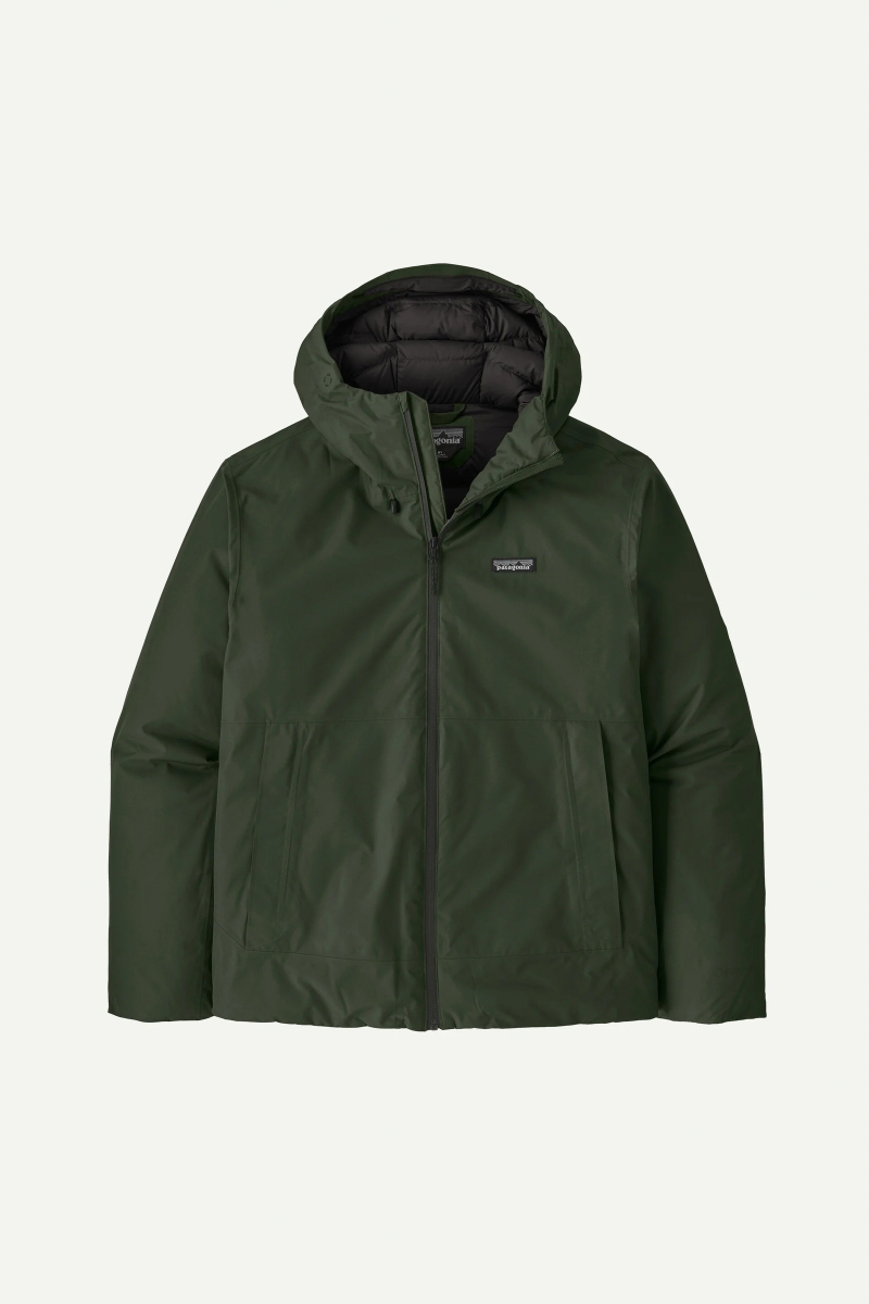 Green jacket with a hood on a white background