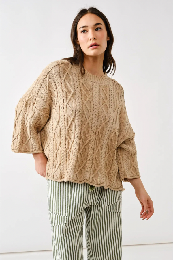 Oversized Washed Cable Sweater