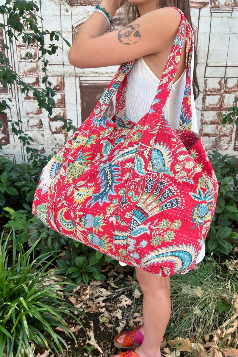 Kantha Print Beach Bag