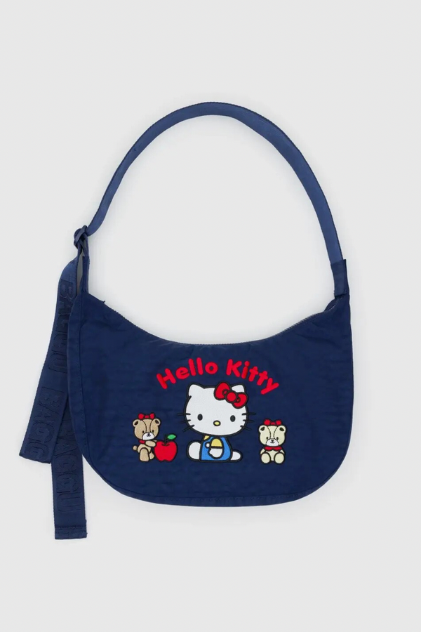 Medium Nylon Crescent Bag Embroidered Hello Kitty & Teddy