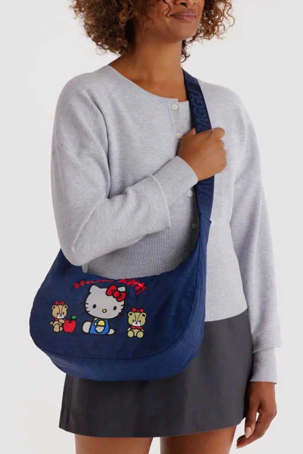 Medium Nylon Crescent Bag Embroidered Hello Kitty & Teddy