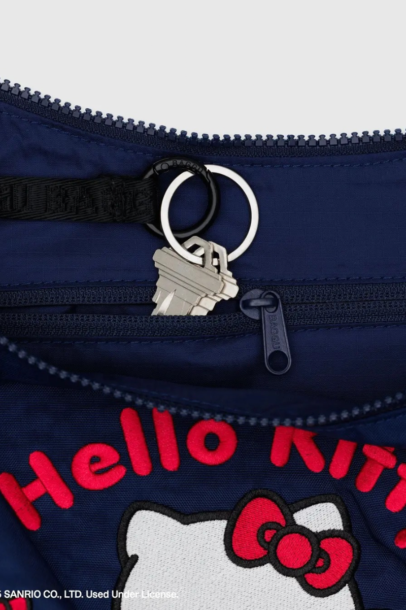 Medium Nylon Crescent Bag Embroidered Hello Kitty & Teddy