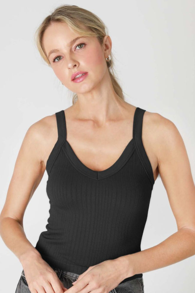 Deep V Neck Ribbed Top