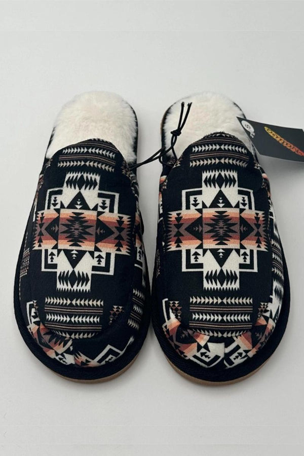 No Heel Wrap Indoor Slippers, Aztec