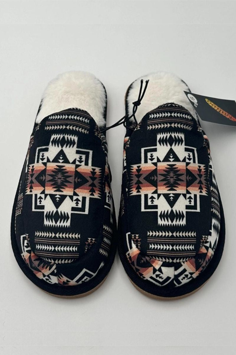 No Heel Wrap Indoor Slippers, Aztec