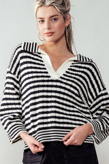 Collar Striped Knit Top