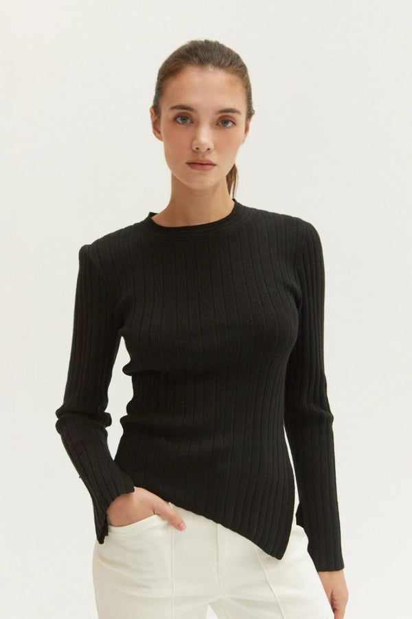 Danielle Rib Knit Asymmetric Hem Top