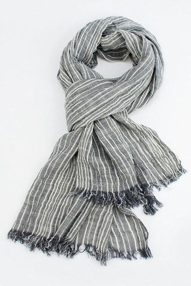 Elegant Stripe Style Cotton Long Scarf