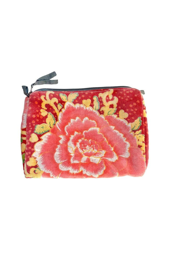 Rome Velvet Pouch Peonies Red